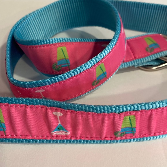 Douglas Paquette Belt Jacquard Ribbon D Ring Pink Cocktails Drinks Size M - Picture 3 of 8